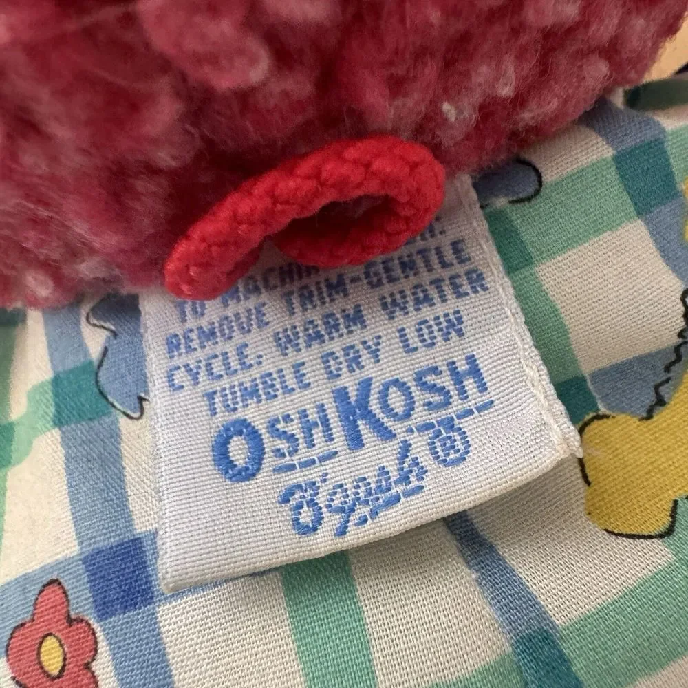 Vtg Oshkosh‎ Osh Kosh Red Sherpa Elephant In Plaid Overalls Baby Plush Toy RARE